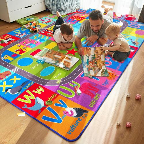 HOMORE Kids Rug, 9x12 Large Educational Rugs for Classroom Kids Collection ABC Rug for Learning Alphabet, Numbers, Colors, Season and Animal Words, Play Rugs for Playroom
