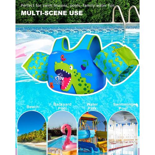 AEOCOO Puddle Float Jumper for Swimming, Toddler Swim Vest for Water Play, Pool Floats with Swimming Arm Floaties Swim Jacket & Water Wings for Kids Swimmies, Boys, Girls, Niños