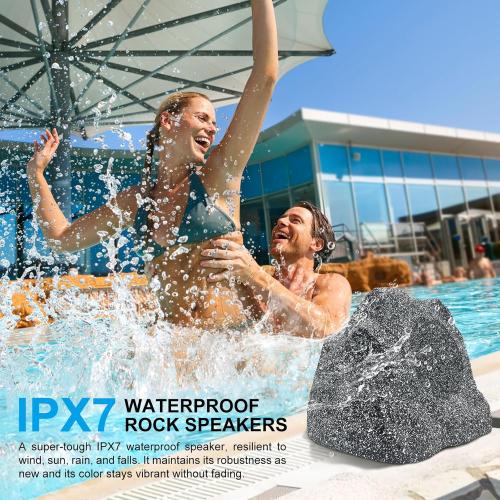 Herdio 8 Outdoor Rock Bluetooth Speakers IPX7 Waterproof 600 Watt Resin Material All Weather for Deck Pool Backyard Patio Garden BBQ (1 Pair)
