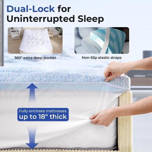HOMRELEXA Dual Layer 4 Inch Cooling Memory Foam Mattress Topper Queen Size, 2 Inch Thick Soft Quilted Ice Silk Pillow Top Cover Plus 2 Inch Gel Memory Foam Mattress Pad for Back Pain Relief