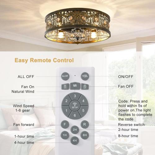 Garwarm 20 Caged Ceiling Fans with Lights, Low Profile Crystal Fandelier