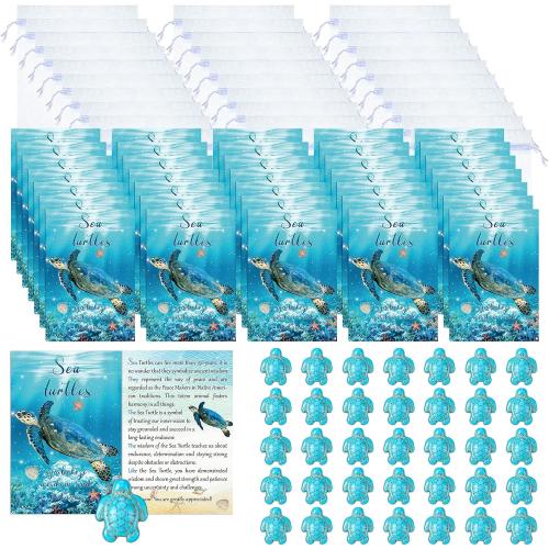 135 Pcs Sea Turtle Story Gifts Mini Keepsake Appreciation Notecards Set Turtle Story Wallet Sized Cards Employee Gifts Drawstring Bags and Starfish Charms for Teacher Women Men