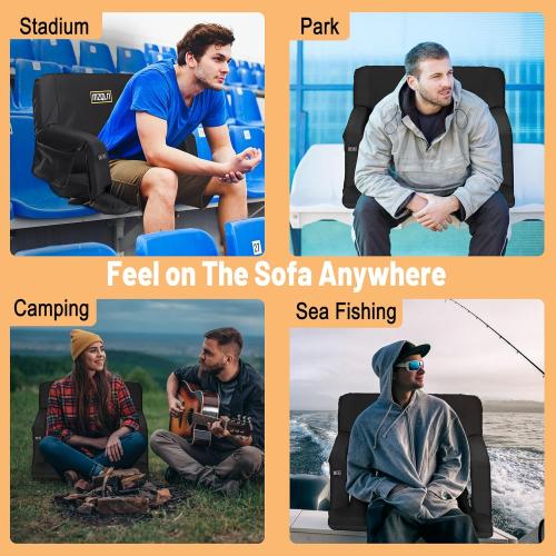 Heated Massage Reclining Stadium Seat, Bleacher Chair with 10000mAh Portable Bank, 6 Reclining Positions for Camping, Games & Sports