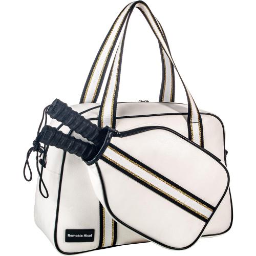 PU Leather Women Sports Shoulder Gym Bag Pickleball Duffle Bag Pickleball Tote Bag with Front Pocket for 2 Paddles, Inner Storage Pockets, Mesh Water Bottle Holder and Adjustable Shoulder Strap