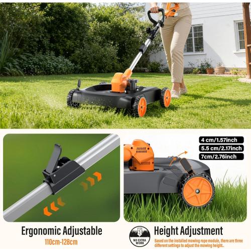 3-in-1 Cordless Lawn Mower, 3000W Brushless String Trimmer & Wheeled Edger Combo Kit, 18.9 Inch, 3 Blades for Lawn Weeds Shrubs, Adjustable Height & Angle Electric Weed Wacker Garden Tools