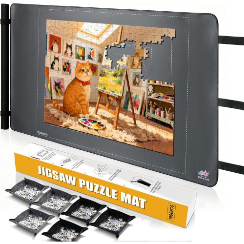 Premium All-in-One Puzzle Mat Roll Up - 46 x 26 Puzzle Mat Holds Up to 1500 Pieces with Non-Slip Rubber Bottom & Smooth Top   6 Puzzle Sorting Trays & Beautiful Gift Packaging
