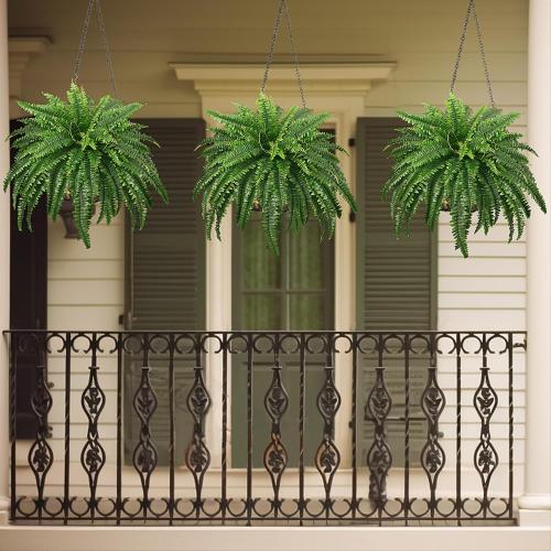 FOREST PRINCE 45 Fake Ferns, Realistic Large Artificial Bush Plants, 2 Artificial Boston Ferns with 59 Fronds for Outdoors Planter Indoor Home Garden Porch Decor