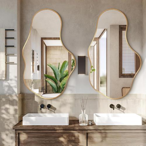 Irregular Wall Mirror - Wall Mirrors Decorative 24x 40 Asymmetrical Abstract Mirror Aviation Aluminum Alloy Frame Unique for Bathroom, Bedroom, Living Room, Cloakroom, Entryway Gold