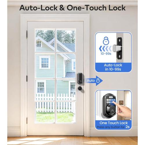 TEEHO TE001K Keyless Entry Door Lock with Handle, Electronic Keypad Deadbolt with 2 Knobs, High-Security Front Door Handle Set for Home & Rental, Smart Auto-Locking, Easy Install, Matte Black