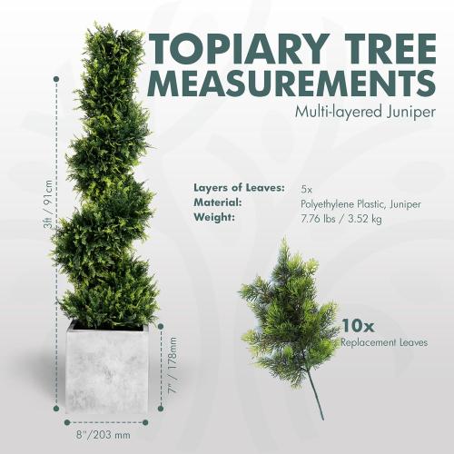 2-Pack Faux Cedar Spiral Topiary Trees - 3.2ft Tall - Planter Included - Artificial Trees for Indoor or Outdoor - Realistic Design with Dense Green Foliage - UV-Protected & Weather-Resistant Plants