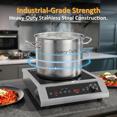 Sunvivi 1800W Induction Cooktop, Commercial-Grade Electric Countertop Burner with Timer, Induction Hot Plate with LED Screen, 10 Power(300W-1800W), 10 Temp Setting(140°F-536°F), Black