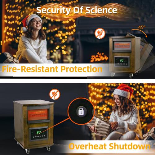 1500W Realsmart Space Infrared Heaters for Indoor Use Large room Electric Quartz Heater with Wheels LCD Display 3 Heating Modes 12H Timer Overheat Tip Over Protection Safe