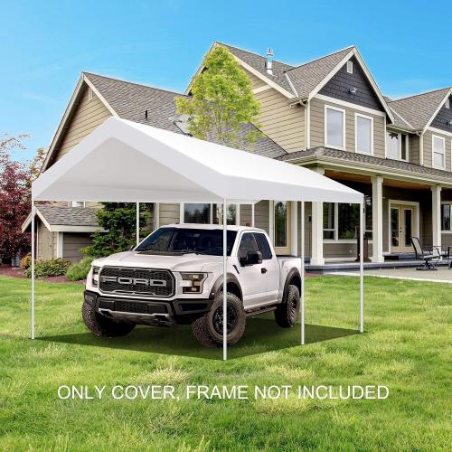 10' x20' Upgraded Carport Replacement Canopy Cover for Car Garage Shelter Party Tent with Ball Bungees White (Only Top Cover, Frame is not Included)