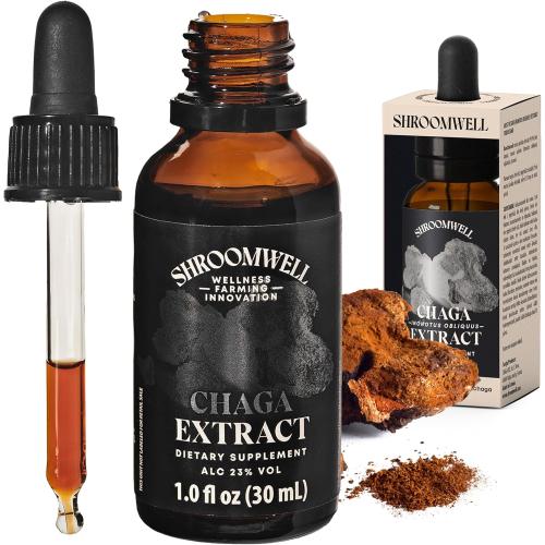 Chaga Mushroom Extract - Double Extracted Chaga Mushroom Tincture from Wild Harvested Chaga Mushrooms of Estonian Birch Forests. Chaga Extract Liquid & Chaga Drops (1 fl oz)