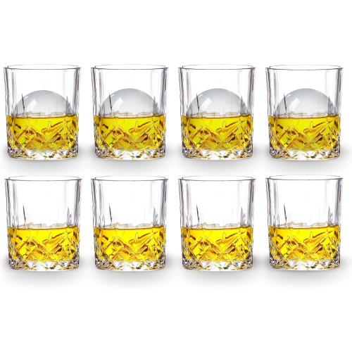 Crystal Whiskey Glasses Set of 8(Buy 6, get 2 Free), 11 OZ Old Fashioned Whiskey Glasses, Bourbon Cocktail Rocks Glasses, Clear Bar Glasses for Drinking Scotch Vodka Tequila Rum Gift for Men