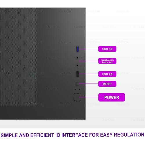 F100 PC Case - Pre-Installed 3 ARGB Fan, Micro-ATX Gaming PC Case, 270° Panoramic Glass with USB 3.0, FOIFKIN (Black)