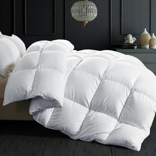 ELNIDO QUEEN® Feather Down Fiber Comforter King Size - All Season White Fluffy Duvet Insert - Luxurious Hotel Bedding Comforter with Corner Tabs - Ultra Soft 100% Cotton Cover, 106x90 Inch