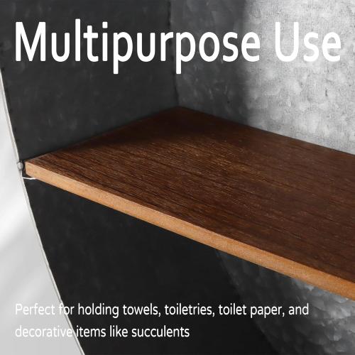 Oakrain Towel Rack with Wood Shelves, Galvanized Wash Tub Rustic Towel Holder, Decorative Wall Shelf for Bathroom, Lavatory, Entryway