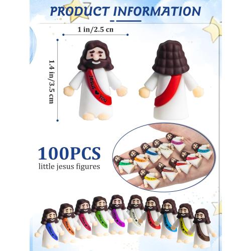Little Jesus Figures, 100pcs Mini Jesus Figurines in Bulk, 10colors Baby Jesus Figure Mini for Hide and Seek Religiou Party Favors Sunday School Baptism Gifts Christmas Stocking Stuffers