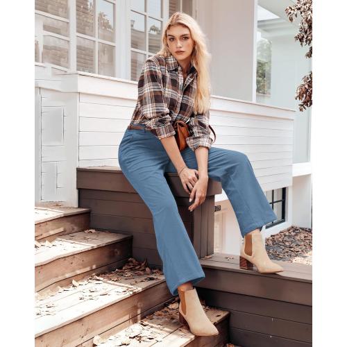 Size L.... Corduroy Wide Leg Pants Woman High Waisted Fall Business Casual Elastic Waist Loose Trendy Trousers with Pockets