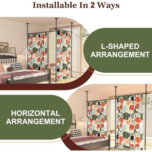 Goovilla Room Divider for Room Separation, Tension Curtain Rods No Drilling, 4-10ft(H) 28-114inch(W) Adjustable Temporary Privacy Wall Divider, Heavy Duty Freestanding Space Partition Separator, Black