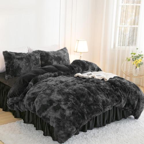 annadaif Plush Shaggy Duvet Cover, Tie Dye Black Fluffy Comforter Cover Set Full Size, Fuzzy Faux Fur Bedding Set with Zipper Closure, Luxury Ultra Soft 3 Pieces (1 Duvet Cover, 2 Pillowcases)