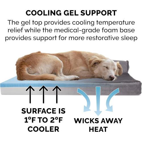 Cooling Gel Dog Bed for Medium/Small Dogs w/ Removable Bolsters & Washable Cover, For Dogs Up to 35 lbs - Plush & Velvet L Shaped Chaise - Platinum Gray, Medium