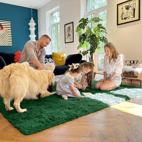 OMachine Washable Small Bedside Rug, Soft Fluffy Shaggy Rugs for Living Room, Bedroom, Indoor Floor Carpet for Kids Girls and Boys, Preppy Dorms, Nursery, Home Decor Aesthetic, Dark Green
