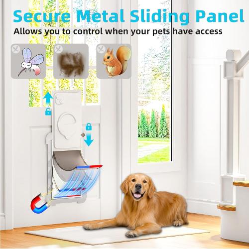 White 3-Flap Steel Large Dog Door for Exterior Doors with Sliding Lock Panel, Energy-Efficient Insulated Pet Door, Extreme Weather Doggy Door with Telescoping Tunnel, Never Rust(Pets Up to 100 Lb)