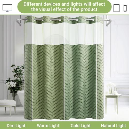No Hook Shower Curtain with Snap in Liner, Tufted Chevron Striped Shower Curtain Set for Bathroom, Boho Waterproof and Washable Shower Curtains,71Wx74H, Sage Green