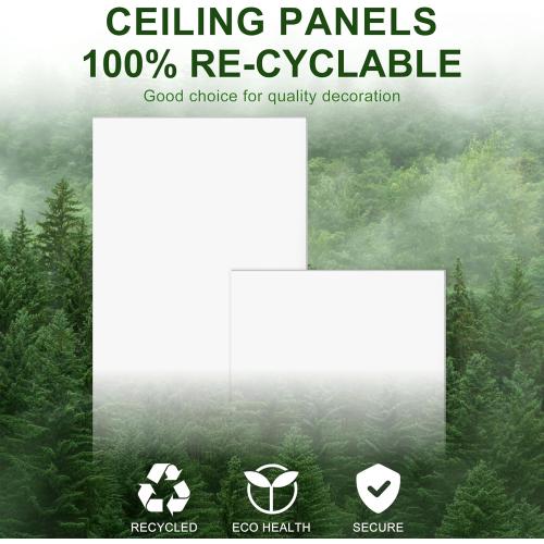 Smooth Drop Ceiling Tiles 2ft x 4ft - Waterproof, Fire-Rated, Easy Drop-in Installation - Premium PVC to Prevent Breakage - Ceiling Tiles 24 x 48, 10-Pack Cover 80 Sq. Ft, White