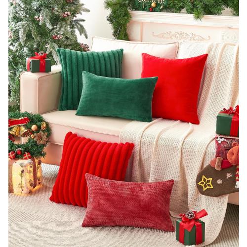 Pack of 2 Christmas Green Pillow Covers 18x18 Inch Decorative Throw Pillow Cover, Velvet Emerald Pillowcases for Couch Sofa Bed, Home Boho Decor, Modern Soft Cushion Covers