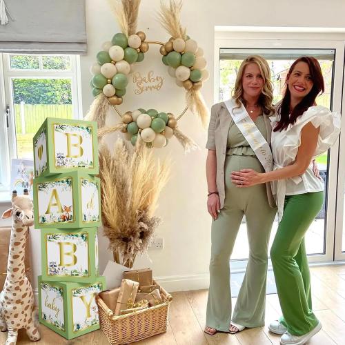 Sage Green Baby Boxes with Letters for Baby Shower, 4pcs Safari Jungle Print Baby Shower Decorations for Balloon Boxes Gender Reveal Baby Blocks BabyShower for Birthday Party Favors