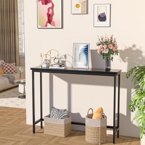 VASMIA Console Table, Entryway Table, Narrow Sofa Table, 39 Bamboo Hallway Table for Entryway, Living Room, Bedroom, Foyer, Black