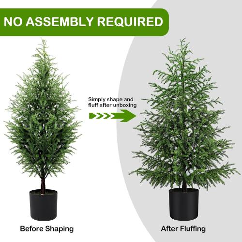 Norfolk Pine Christmas Tree Real Touch Faux Tree with Black Pot, Realistic Indoor Holiday Decor fo Christmas Entryway, Living Room Office (4FT-2Pack)