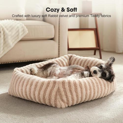 Dog Beds for Small Dogs Cats, Washable Dog Bed with Removable Cover, Soft Calming Cat Bed for Indoor Cats, Rectangle Pet Sofa Bed for Puppy Kitty, Anti-Slip Bottom,20x19x6, Beige
