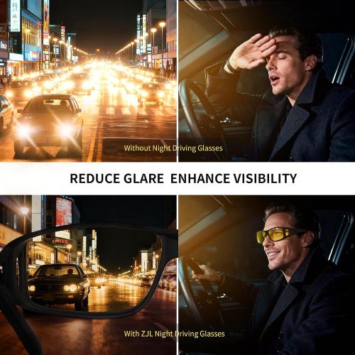 Night Vision Glasses for Driving - Wrap Around Fit Over Glasses for Men Women Anti Glare Polarized HD Yellow Lens