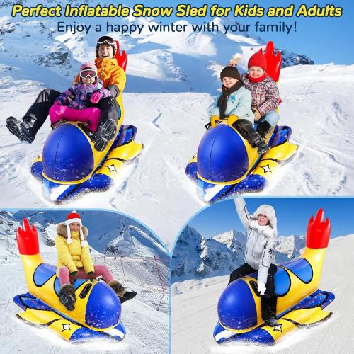 Snow Tube, 64 Inch Super Large Inflatable Spaceship Snow Sled for Kids & Adults, Cold-Resistant and Thickened Heavy Duty Snow Sled with Sturdy Handles,Great Winter Outdoor Fun Toys for Kids and Family