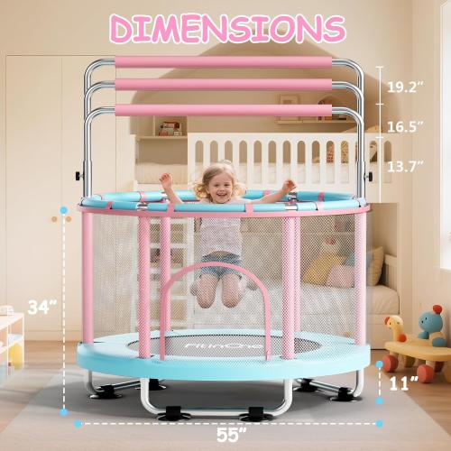 55 Toddler Mini Trampoline for Kids, Indoor Outdoor Toys with Swing, 440lbs Baby Kids Trampoline, Gymnastics Bar, Birthday Gifts for Boy Girl Age 1-8
