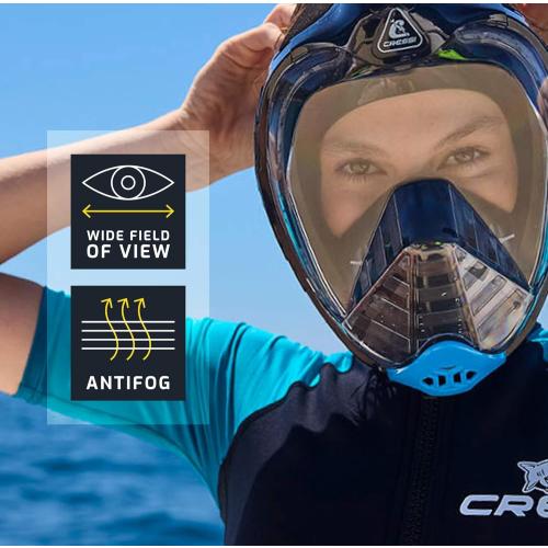 Cressi Adult Snorkeling Full Face Mask - Wide Clear View, Anti-Fog System - Easy Breathing: Safety First - Bali: Designed in Italy