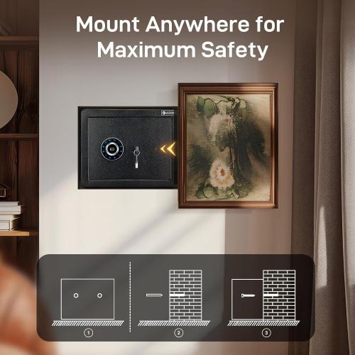 ADIMO Biometric Safe Box, 1.2 CuFt Home Safe with Biometric Fingerprint & Touchscreen, Removable Shelf & Alarm System, Money Box for Documents& Valuables Home Office Hotel