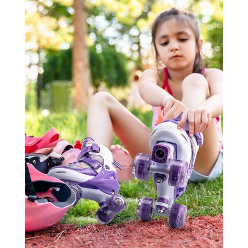 size 4 SULIFEEL Letter Adjustable 4 Size Kids Roller Skates for Girls and Boys, Beginner Skates All 8 Light up Wheels Sports for Indoor Outdoor