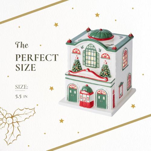 Spode Christmas Tree Miniature Village Figural Decoration, LED Lighted Christmas Village Set, Ceramic Holiday Decor - Dolomite Collectible for Indoor Display (Theatre)