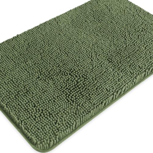 Green Bathroom Rugs – Absorbent and Washable Bath Mat, Non-Slip, Thick Soft Chenille Bath Rugs for Bathroom Floor, Shower, Sink - 20 x 32
