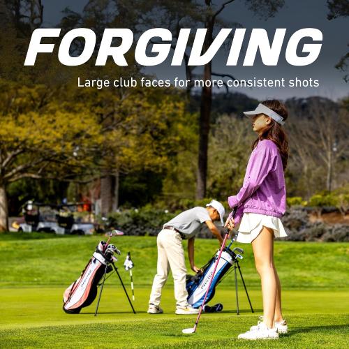 X7 Kids Golf Clubs Set – Boys’ & Girls’ Junior Golf Set with Lightweight Graphite Shafts, Hybrid, Putter & Stand Bag