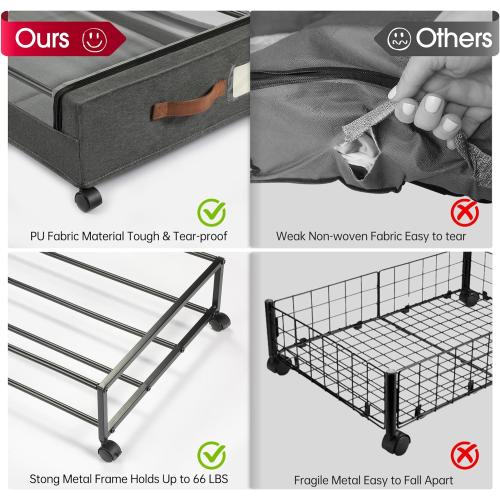 Yecaye Under Bed Storage with Wheels, 2Pack Under Bed Storage Containers, Underbed Shoe Storage Organizer, Rolling Under Bed Metal Drawers for Clothes, Blankets(30.71 x 16.93 x 6.69 in)