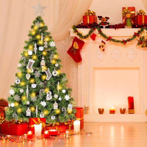 4ft Artificial Christmas Tree with Lights and Ornaments, Small Prelit Xmas Tree with Hanging Balls (8 Modes) for Home Holiday Decoration, Champagne White