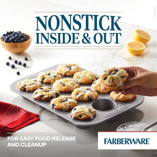 Farberware Bakeware Nonstick Muffin Pan, 12-Cup, Cupcake Baking Pan, Gray ‼️mild stains‼️