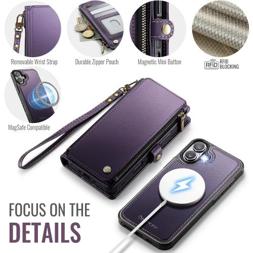 Defencase for iPhone 16 Phone Case Wallet Compatible with Magsafe, Purple