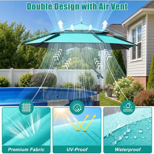 Above Ground Pool Umbrella 7.2 FT — Adjustable Outdoor Poolside Umbrella | UPF 50  Double-Layer Pool Shade Canopy for Backyard, Deck & Patio, Pool Accessories